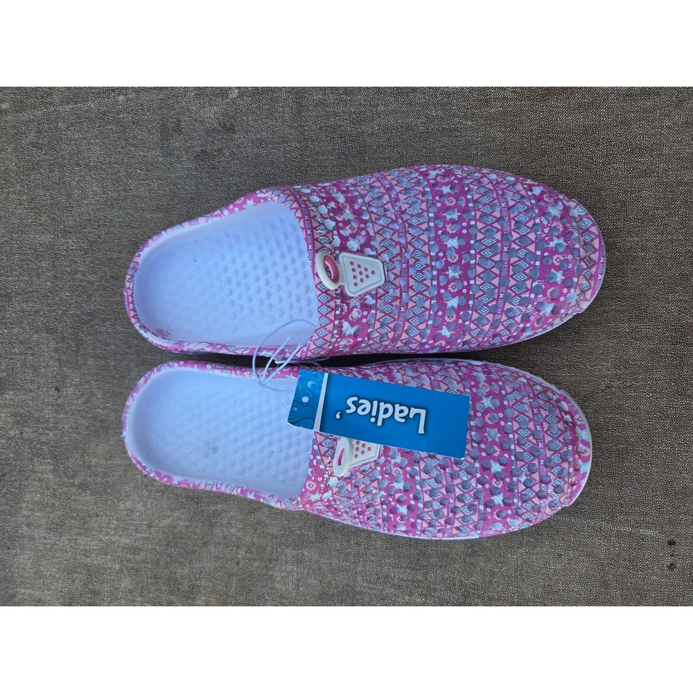 Dollar General Pink Geometric Star Garden Clogs Water Shoes Womens L 9/10